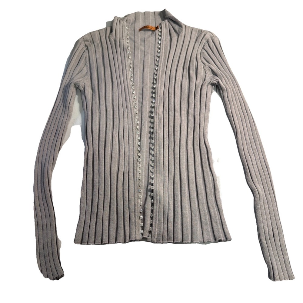 Women's Bellini Grey Cardigan‎ Sweater Medium With Rhinestone Accents